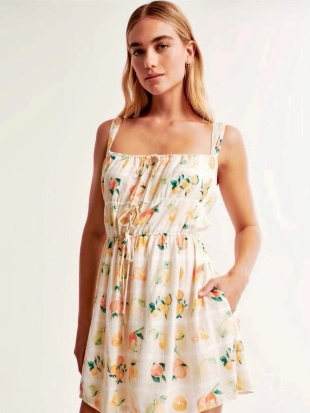 Abercrombie & Fitch Emerson Squareneck Mini Dress Floral White & Orange Large